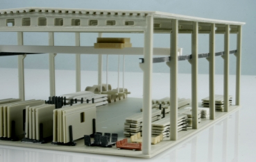 Open depot with concrete beams